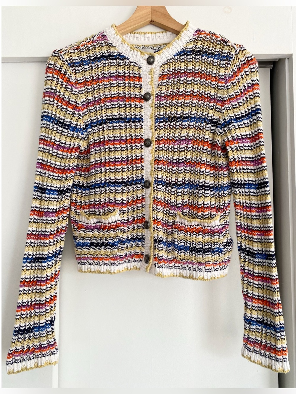 NIC+ZOE Colorful Marled Cotton Cropped Cardigan Sweater Preppy Coastal Small